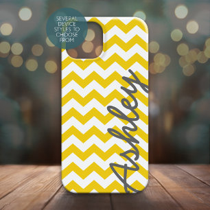 Trendy Chevron Pattern met naam - yellow grijy Case-Mate iPhone Case
