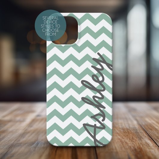 Trendy Chevron Pattern scriptnaam - mint grijs Case-Mate iPhone Case