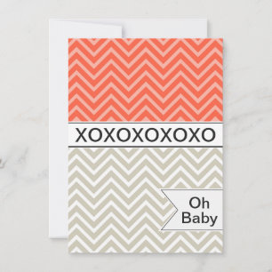 Trendy Chevron XOXO Baby shower Invitation Neutral Kaart