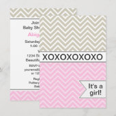 Trendy Chevron XOXO Baby shower Uitnodiging ~ Meis (Voorkant / Achterkant)