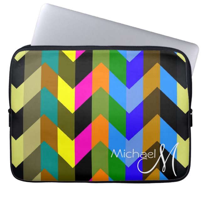 Trendy Chevron Zigzag Aangepast Monogram 6 Laptop Sleeve (Voorkant)