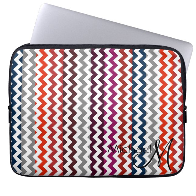 Trendy Chevron Zigzag Custom Monogram Laptop Sleeve (Voorkant)