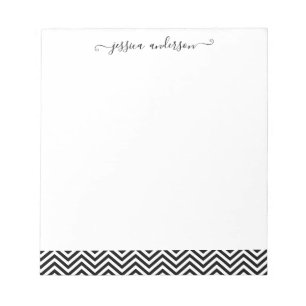 Trendy Chevron Zigzag Girly Script Modern Black Notitieblok
