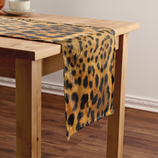 trendy chic animal patroon brown leopard print korte tafelloper (Voorbeeld)