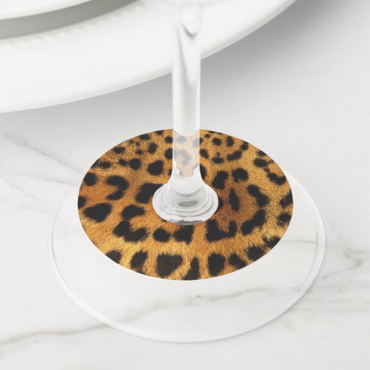 trendy chic animal patroon brown leopard print wijnglaslabel (Dichtbij)