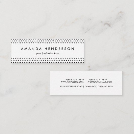 Trendy Chic Black en White Stippen Pattern Mini Visitekaartje (Voorkant / Achterkant)