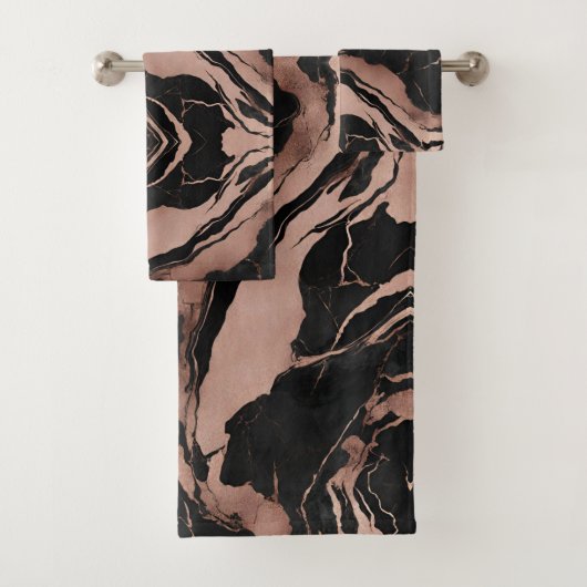 Trendy Chic Black Rose Gold Marble Bad Handdoek (Insitu)