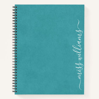 Trendy Chic Blauwgroen Calligraphy Monogram Notitieboek