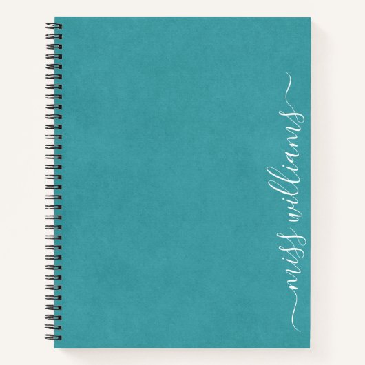 Trendy Chic Blauwgroen Calligraphy Monogram Notitieboek (Voorkant)