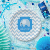 Trendy Chic Blue Elephant Baby Boy Douche Chevron Papieren Bordje (Feest)