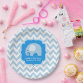 Trendy Chic Blue Elephant Baby Boy Douche Chevron Papieren Bordje (Feest)