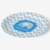 Trendy Chic Blue Elephant Baby Boy Douche Chevron Papieren Bordje (Gekanteld)
