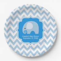 Trendy Chic Blue Elephant Baby Boy Douche Chevron