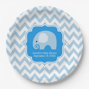 Trendy Chic Blue Elephant Baby Boy Douche Chevron Papieren Bordje