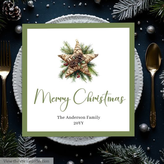 Trendy Chic Boho Christmas Tree in Botanical Style Servet