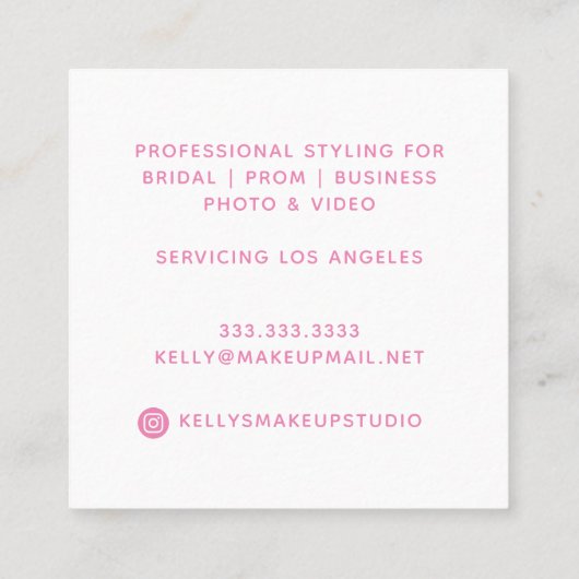 Trendy Chic Bold Pink Script make up kunstenaar Vierkante Visitekaartje (Achterkant)