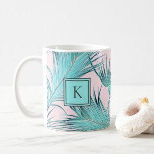 Trendy Chic Coastal Palms Pattern met Monogram Koffiemok