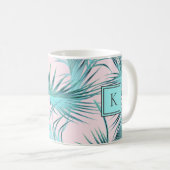 Trendy Chic Coastal Palms Pattern met Monogram Koffiemok (Voorkant rechts)