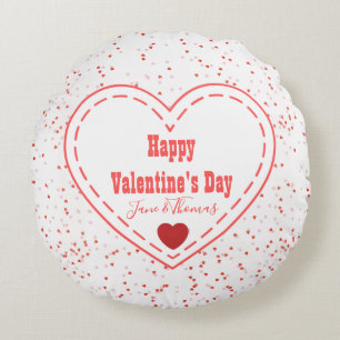 Trendy Chic Custom Red Heart Happy Valentine Day Rond Kussen