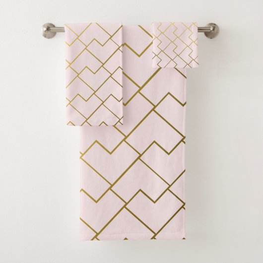 Trendy Chic Geometric Golden Blush Tegels Patroon Bad Handdoek (Insitu)