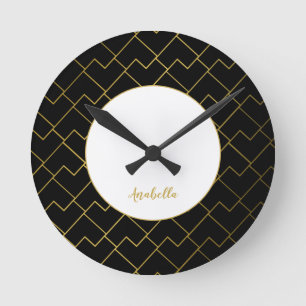 Trendy Chic Geometric Golden Blush Tiles Pattern Ronde Klok