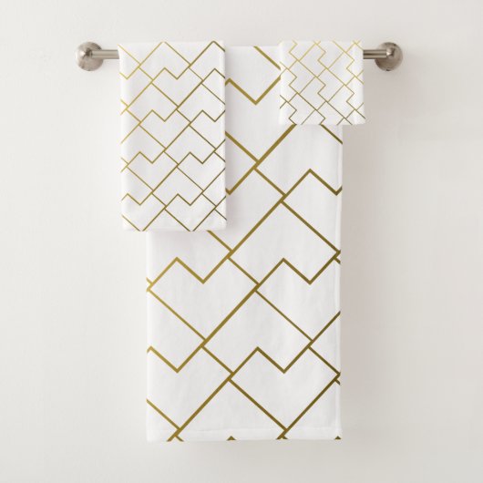 Trendy Chic Geometric Golden Tiles Pattern Bad Handdoek (Insitu)