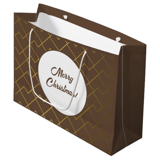 Trendy Chic Geometrisch Goudbruin Groot Cadeauzakje (Voorkant Gekanteld)