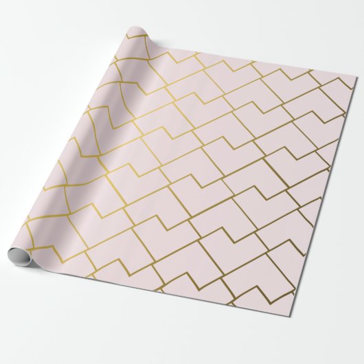 Trendy Chic Geometrische Gouden Blush Tegels Cadeaupapier (Uitgerold)