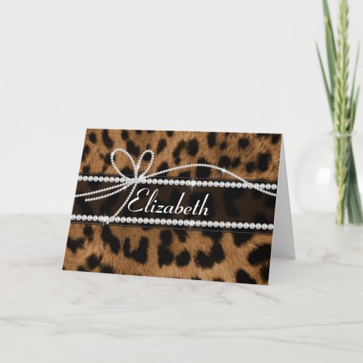 Trendy chic girly bruine leopard notitiekaartje (Voorkant)