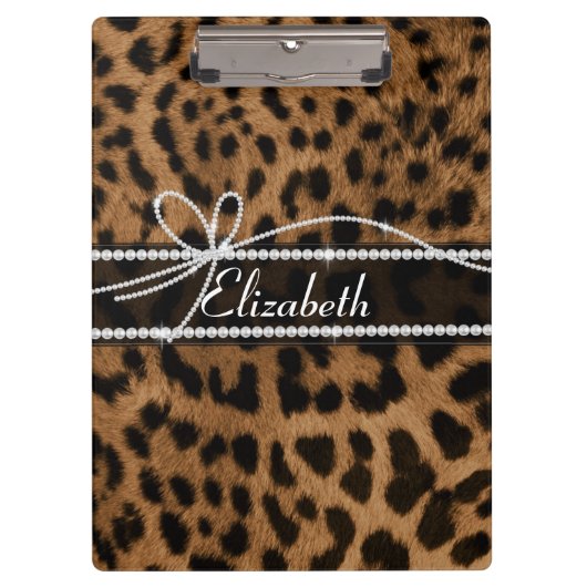 Trendy chic girly bruinrode luipaard klembord (Voorkant)