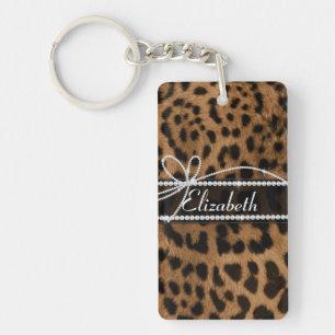 Trendy chic girly bruinrode luipaard sleutelhanger