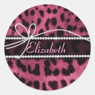 Trendy chic girly faux hot roze leopard animal ronde sticker