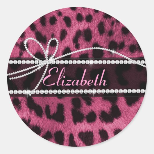 Trendy chic girly faux hot roze leopard animal ronde sticker (Voorkant)