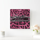 Trendy chic girly faux hot roze leopard animal vierkante klok (Huis)