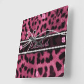 Trendy chic girly faux hot roze leopard animal vierkante klok (Hoek)