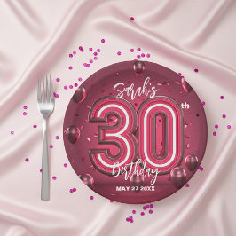 Trendy Chic Glam Metallic Neon Roze 30e Verjaardag Papieren Bordje