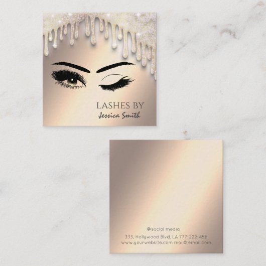 Trendy chic gold glittery druppelt de make-up wink vierkante visitekaartje (Voorkant / Achterkant)