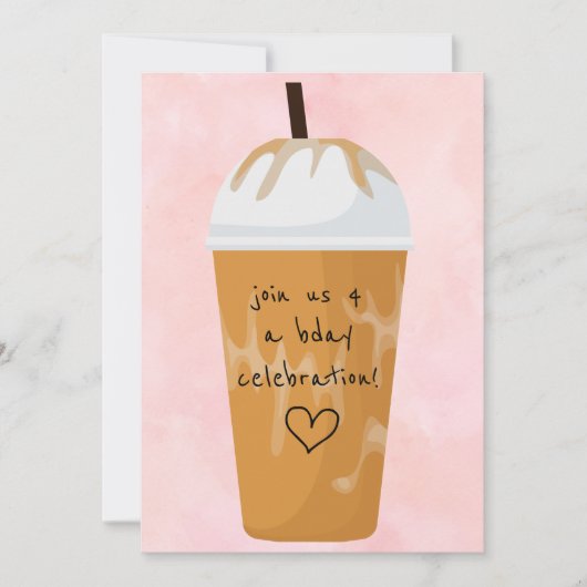 Trendy Chic Iced Coffee Pink Birthday Party Kaart (Voorkant)