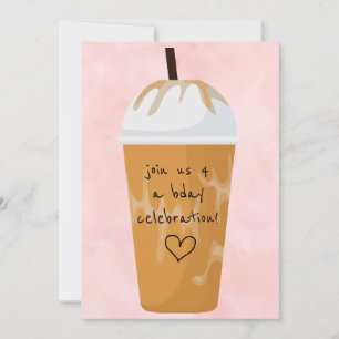 Trendy Chic Iced Coffee Pink Birthday Party Kaart
