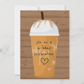 Trendy Chic Iced Coffee Wood Birthday Party Kaart