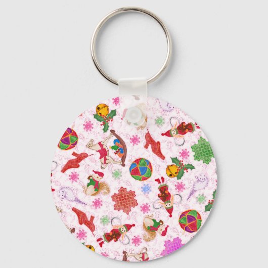 Trendy Chic Kleurrijke Vakantie Kerst Ornament Sleutelhanger (Voorkant)