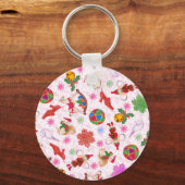 Trendy Chic Kleurrijke Vakantie Kerst Ornament Sleutelhanger (Voorkant)