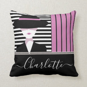 Trendy chic lady met pet gooi kussen