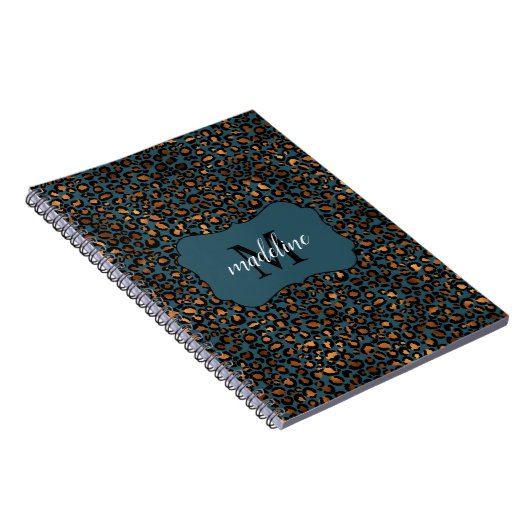 Trendy Chic Leopard Pattern Monogram Naam Spiral Notitieboek (Rechterzijde)