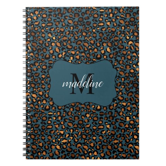 Trendy Chic Leopard Pattern Monogram Naam Spiral Notitieboek (Voorkant)