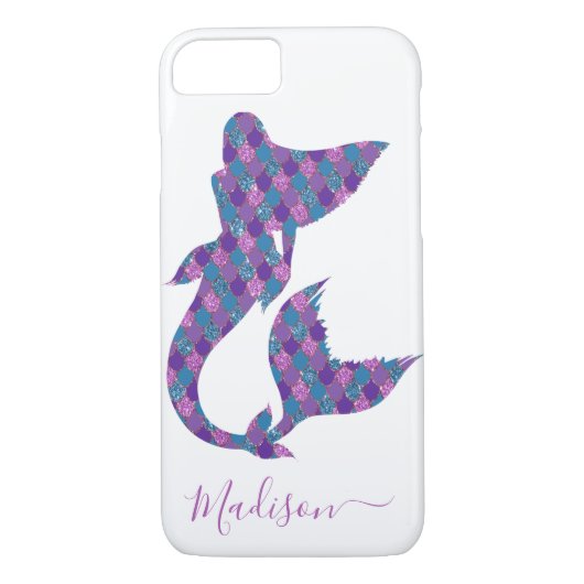 Trendy Chic Mermaid Glitter Personalized Case-Mate iPhone Case (Achterkant)