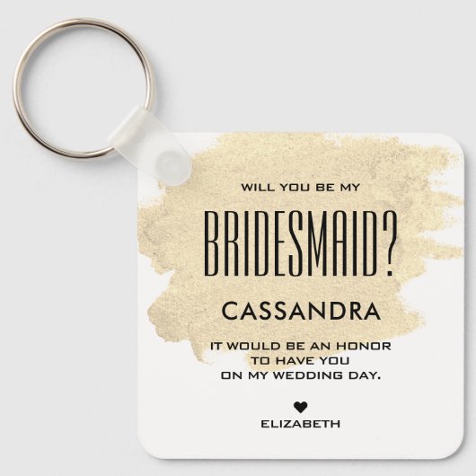 Trendy Chic Modern Gold Blush Bridesmaid Proposal Sleutelhanger (Voorkant)
