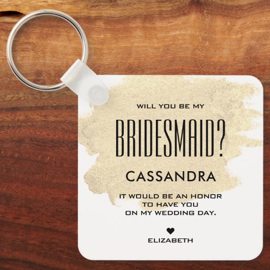 Trendy Chic Modern Gold Blush Bridesmaid Proposal Sleutelhanger (Voorkant)