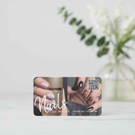 Trendy chic modern QR-codenagels foto Business Bu Visitekaartje (Staand voorkant)
