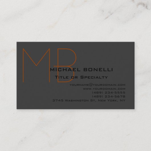 Trendy chic monogram zwart grijs visitekaartje (Voorkant)